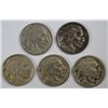 Image 1 : 5 DIFFERENT BUFFALO NICKELS (19-S,20-D,21,23-S,24) GOOD-VF