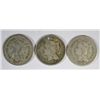 Image 1 : 1865,1867,1869 THREE CENT NICKELS NICE CIRC, BUT 1867 HAS SMALL FILLED HOLE