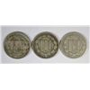 Image 2 : 1865,1867,1869 THREE CENT NICKELS NICE CIRC, BUT 1867 HAS SMALL FILLED HOLE
