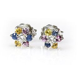 Genuine Multi Sapphire2.12Ctw Diamond Earring 14K