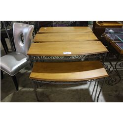 4 PIECE WROUGHT IRON & WOOD MERCHANDISE TABLES