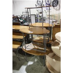 7 WROUGHT IRON & WOOD DISPLAY TABLES