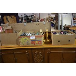 3 BOXES OF STORE FIXTURES, RIBBON ETC.