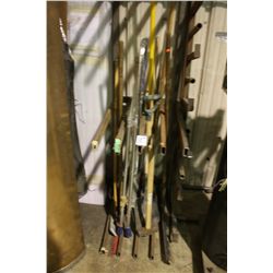 METAL RACK WITH ASSORTED SHOVELS ECT