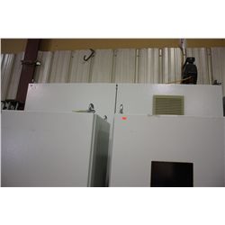 LARGE 2 DOOR METAL CABINET WITH DENTS AND CUT OUTS