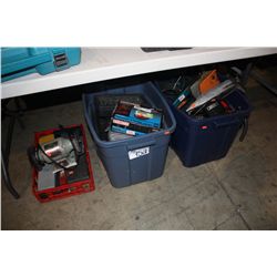 2 BINS OF ASSORTED TOOLS, DRILL BITS ETC.