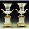Image 1 : PAIR OF EMPIRE STYLE GILT BRONZE MOUNTED GLASS AND MARBLE URNS Each with loop handles terminating...