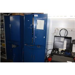 LARGE BLUE 4 DOOR 1 DRAWER PARTS CABINET WITH CONTENTS