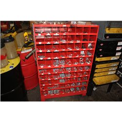 LARGE RED PARTS RACK WITH CONTENTS