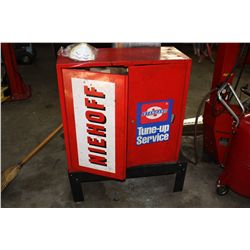 RED 2 DOOR CABINET WITH CONTENTS