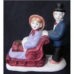 NAZI PORCELAIN MAN & WOMAN SLEDDING FIGURINE W/SWASTIKA