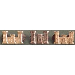 3 GOLD WWII U.S. ARMY ENGINEERS INSIGNIA-CRIMP BACK