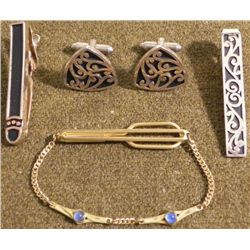VINTAGE MENS JEWELRY-PR CUFFLINKS-3 TIE BARS -ART DECO