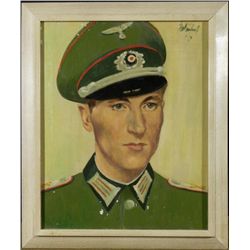 ORIG OIL PAINTING WWII NAZI ARTILLERY OFF. HEINZ LEHNER