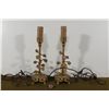 Image 1 : 2 VINTAGE CAST BRASS LAMPS--LEAF & FLOWER MOTIF-CANDLE