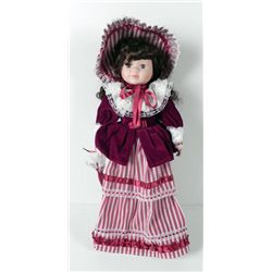 Bisque Girl Doll 19th Cent in Velvet Stripes 18 In.