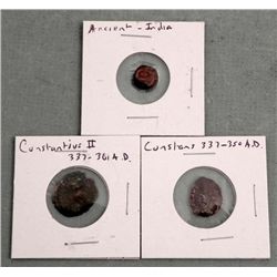 3 Ancient Coins Roman Constantius II, Constans, India