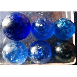 Marbles: Lot 115. Mica. 6 Marbles. Blue. All have some damage.