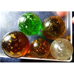 Marbles: Lot 118. Mica. 5 Marbles. Shooters. All have some damage.