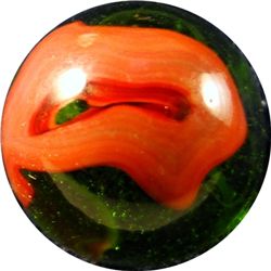 Marbles: Lot 144. Alley Agate. Coral and Green Swirl. 19/32". Mint 9.7.