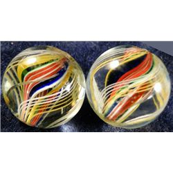 Marbles: Lot 157. 2 Swirls. Divided Core. Matched Pair. 3/4" & 25/32". Mint.