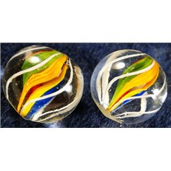 Marbles: Lot 160. 2 Swirls. Divided Core. Matched Pair. 21/32" & 11/16". Mint.