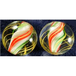 Marbles: Lot 161. 2 Swirls. Solid Core. 3-layer. Matched. 13/16". Mint 9.8.