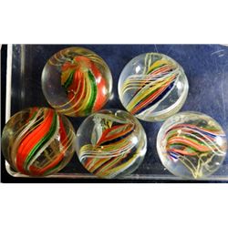Marbles: Lot 164. 5 Swirls. Divided Core. 25/32". Mint 9.9-9.6.