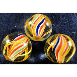 Marbles: Lot 174. 3 Swirls. Solid Core. Matched. 13/16". Mint 9.8-9.6.