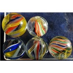 Marbles: Lot 179. 5 Swirls. Solid Core. Yellow. 3/4"-7/8". Mint to NM+.