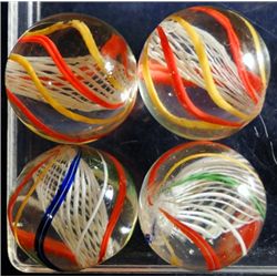 Marbles: Lot 191. 4 Swirls. Latticinio Core. 2 Matched Pairs. 25/32". Mint 9.8.