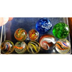 Marbles: Lot 195. 9 Swirls and Micas. All have some damage.