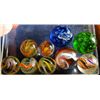 Image 1 : Marbles: Lot 195. 9 Swirls and Micas. All have some damage.