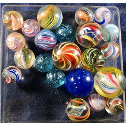 Marbles: Lot 207. 22 Swirls, Onionskin, Micas, Transition. All have some damage.