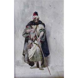ONORATO CARLANDI (Italian. 1848-1939) "Arab Warrior Peering Down Rifle Barrel". Signed O. Carland...