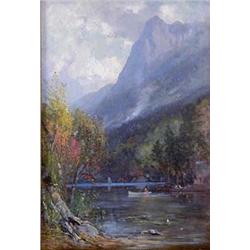 SAMUEL LANCASTER GERRY (American. 1813-1891)  Lake Scene Near Mountains . Signed S. L. Gerry l/l....