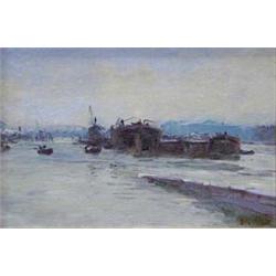 GUSTAVE MADELAIN (French. 1867-1944)  Rampe Du Port Louviers . Signed G. Madelain l/r. Oil on Pan...