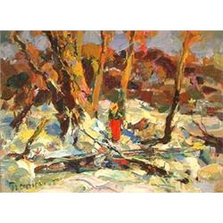 JOHN E. COSTIGAN (American. 1888-1972) "Figure in Wooded Landscape". Signed J. E. Costigan N.A. l...
