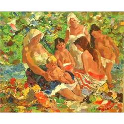 JOHN E. COSTIGAN (American. 1888-1972) "Figures Bathing Outdoors". Signed J. E. Costigan N.A. l/r...