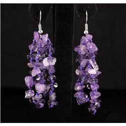 55.63CTW FOUR ROWS CHIPPED AMETHYST BEADS HOOK EARRING