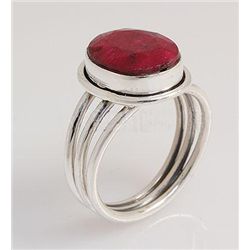 RUBY CORRUNDUM 26.08CTW BEZEL DESIGN SILVER RING