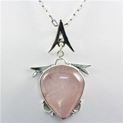 Rose Quartz Pear Shape Gemstone in Sterling Silver Pendant, 10.0g