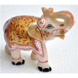 Marble UpTrunk Elephant w/ Gold Plated Design 4in.x5in.