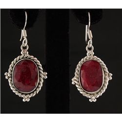 RUBY CORRUNDUM 36.84CTW SILVER HOOK EARRING