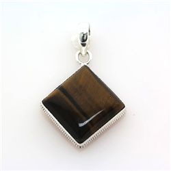 Sterling Silver Pendant w/ Semi Precious Tiger Eye Yellow Gemstone, 10.9g