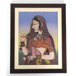 Beautiful Indian Princess Gemstone Painting w/ Frame