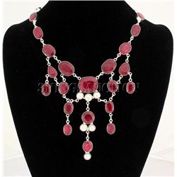 RUBY CORRUNDUM 99.08GRAMS SILVER STATEMENT NECKLACE