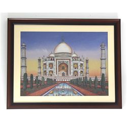 Gemstone Painting of Taj Mahal w/ Frame
