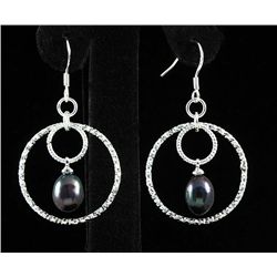 Pearl Dangling 4.40g Diamond Cut Design Silver Earring