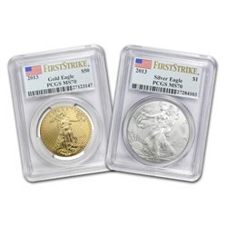 2013 1 oz Gold & Silver American Eagle 2 Coin Set MS-70 PCGS (FS)